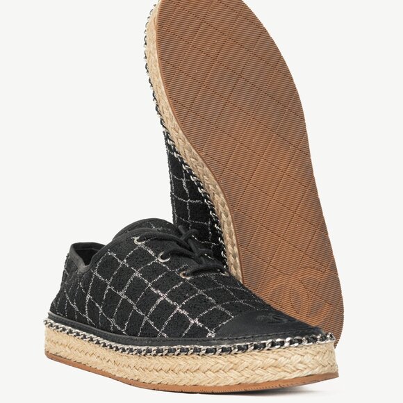 Chanel Black Metallic Tweed Espadrille Low-Top Sneakers - Picture 5 of 12